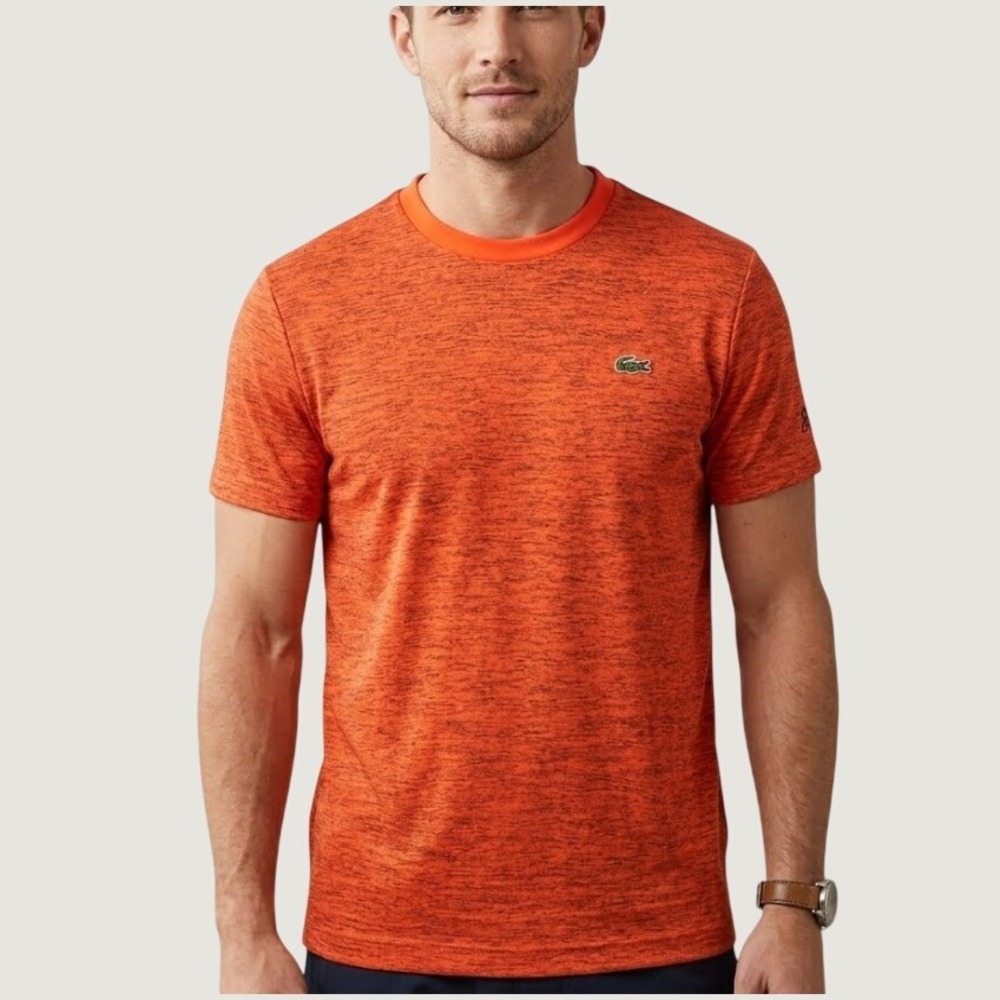 Lacoste Sport Novak Djokovic Mens XL Orange Space Dye Performance T-Shirt